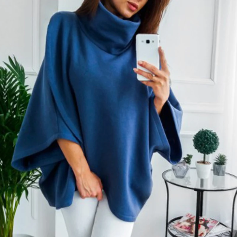 

3 Colour S-XL Women's Loose Batwing Wool Poncho Winter Warm Coat Jacket Cloak Cape Parka Turtleneck Sweater Top Outwear