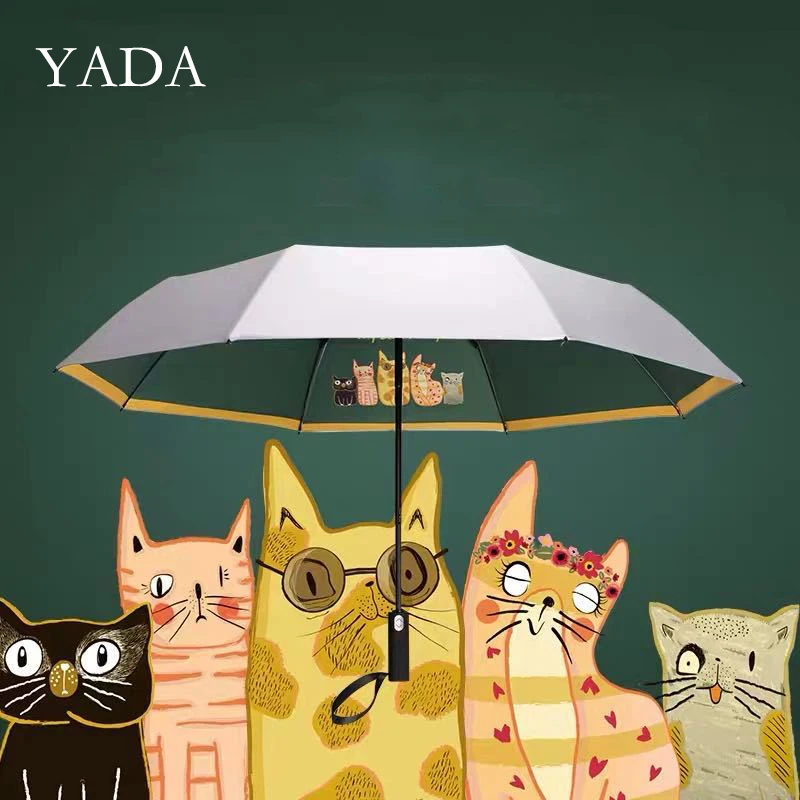 

YADA 2022 INS New Cartoon Cat Rabbit Heart Pattern Automatic Umbrella Rain Uv Umbrella For Women Windproof Umbrellas YS200138