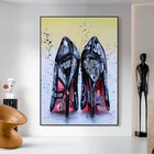 Женские черные туфли на высоком каблуке; Художественные холщовые постеры с граффити на стене; Печать, Картина Настенная для декора гостиной