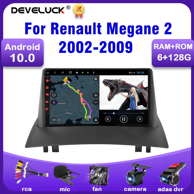 

Android 10 2 Din Car Radio FM 4G Wifi For Renault Megane 2 2002- 2009 Multimedia Video Player GPS Navigation RDS Stereo speakers