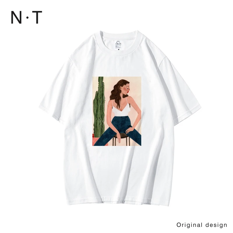 Повседневная хлопковая Эстетическая футболка женская для женщин с рисунком