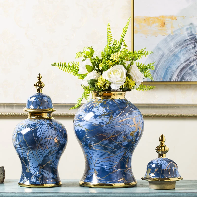 

European-style Ceramic Ginger Jar Vase Ornaments Luxury Home Decoration Light Luxury Dried Flower Flower Arrangement Accessories
