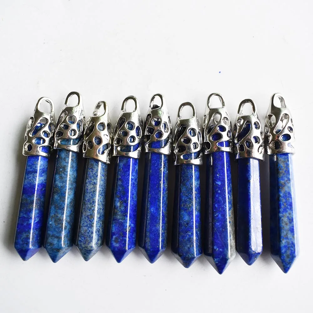 

Wholesale 10pcs/lot Fashion good quality natural lapis lazuli Hexagonal pillar charms pendants 12x50mm for jewelry making free