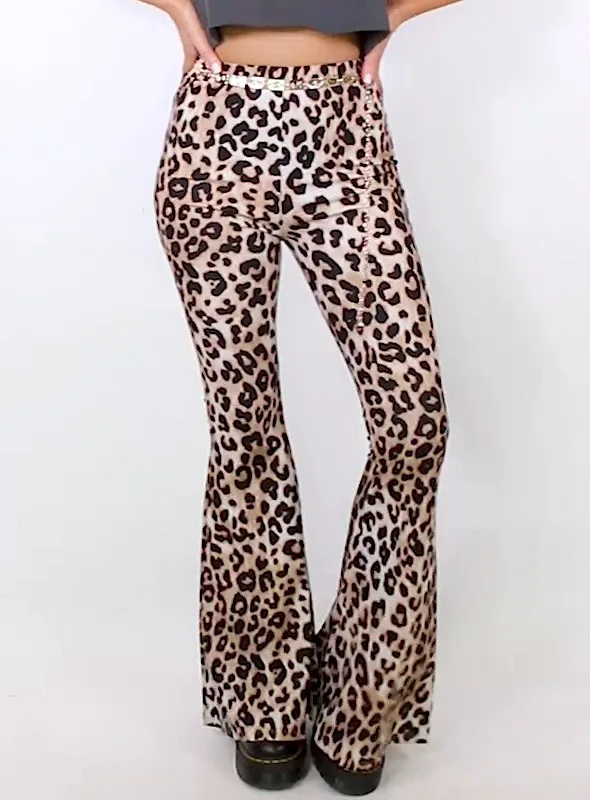 

New 2019 Fashion Women Pants Stretch Leopard Flare Pants High Waist Joggers Women Trousers Casual Skinny Wide Leg Female Pants