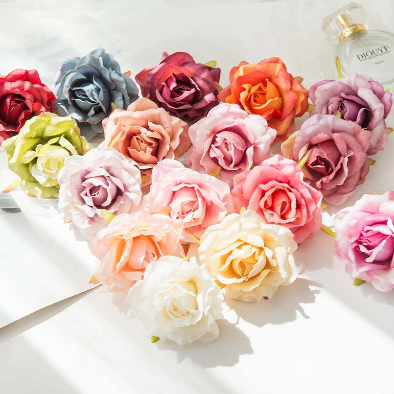 

100PCS Artificial Silk White Roses Wedding Home Decoration Needlework Cake Accessories Christmas Wreath Material Fake Flowers