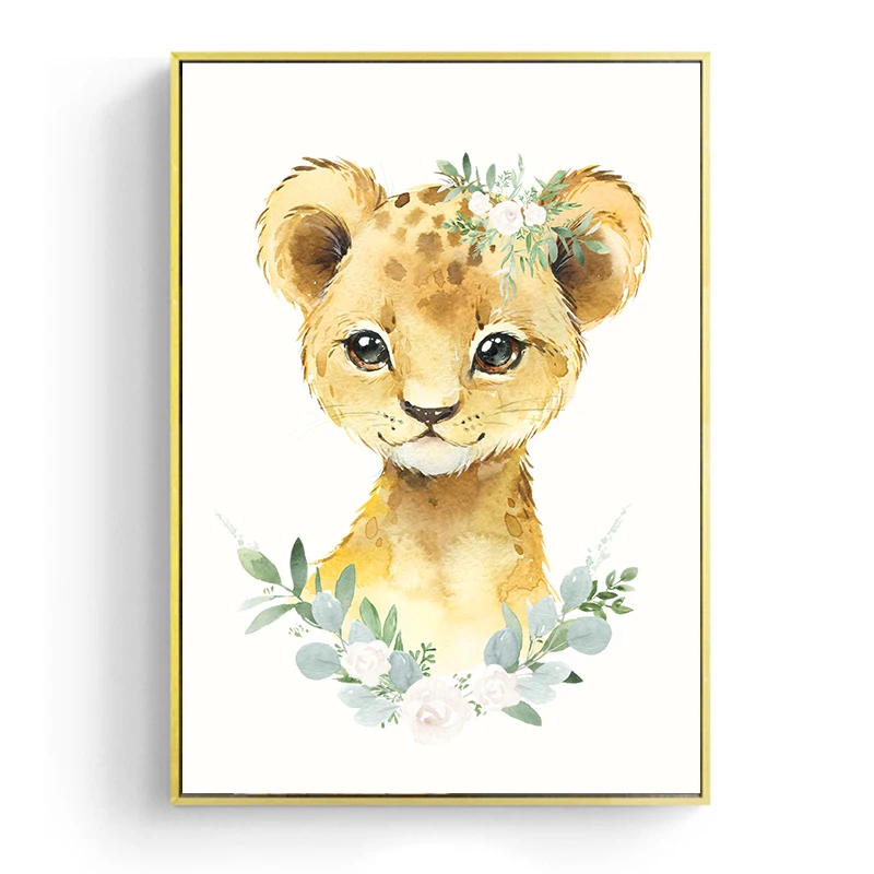 

New Cute Cartoon Sheep Zebra Fox Elephant Leopard Nordic Canvas Oil Painting Art Print Poster Picture Wall Baby Room Children Be