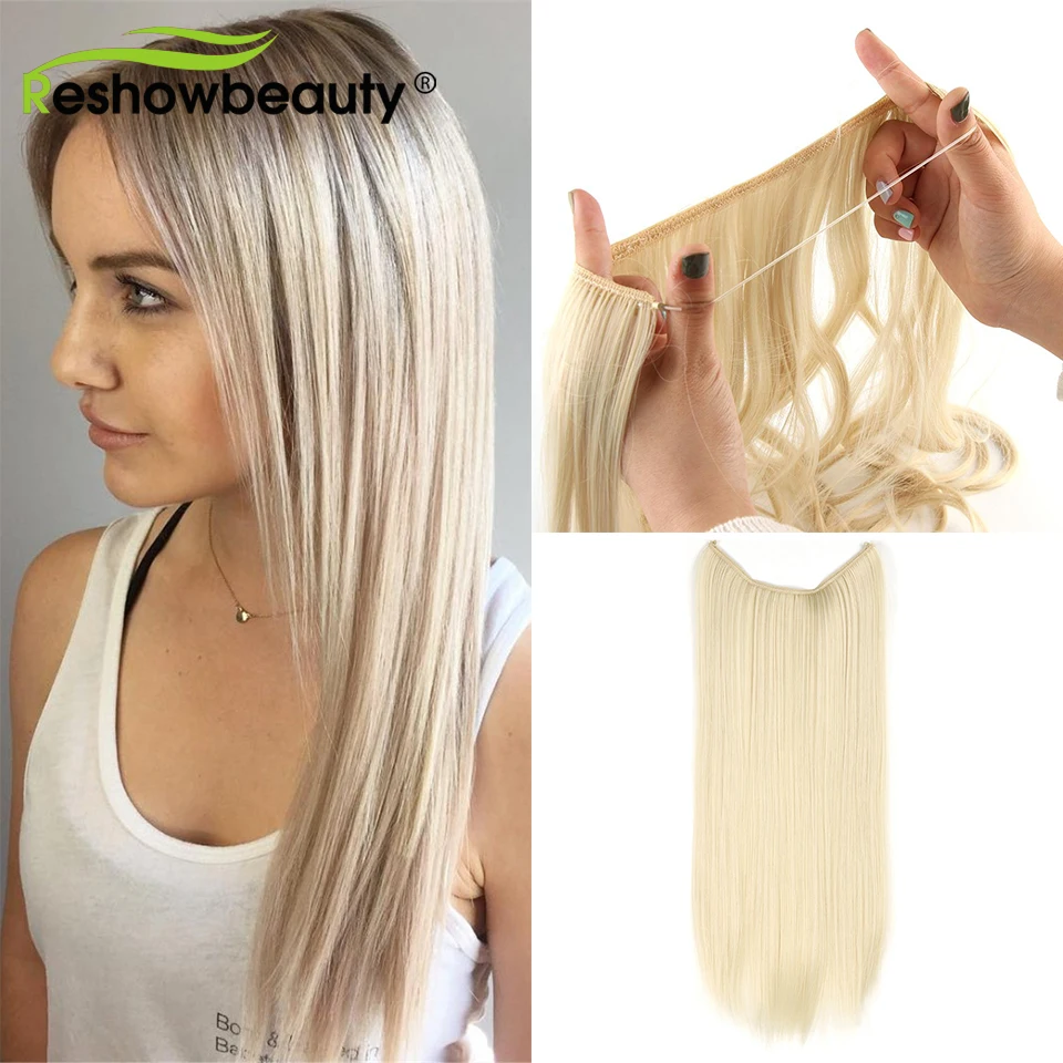 

No Clip Halo Hair Extension Synthetic Straight Hair-extension Natural Invisible Wire Hair Piece 20 24 Inches Wavy Hairpieces