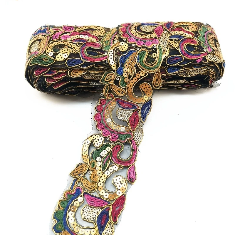 5 ярдов этнический стиль золотая нить вышивка кружева штрих код специальный