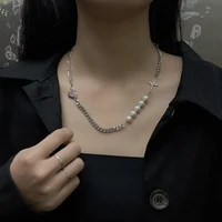new pearl stitching necklace womens titanium steel love cross collarbone chain niche design sense minimalist accessories