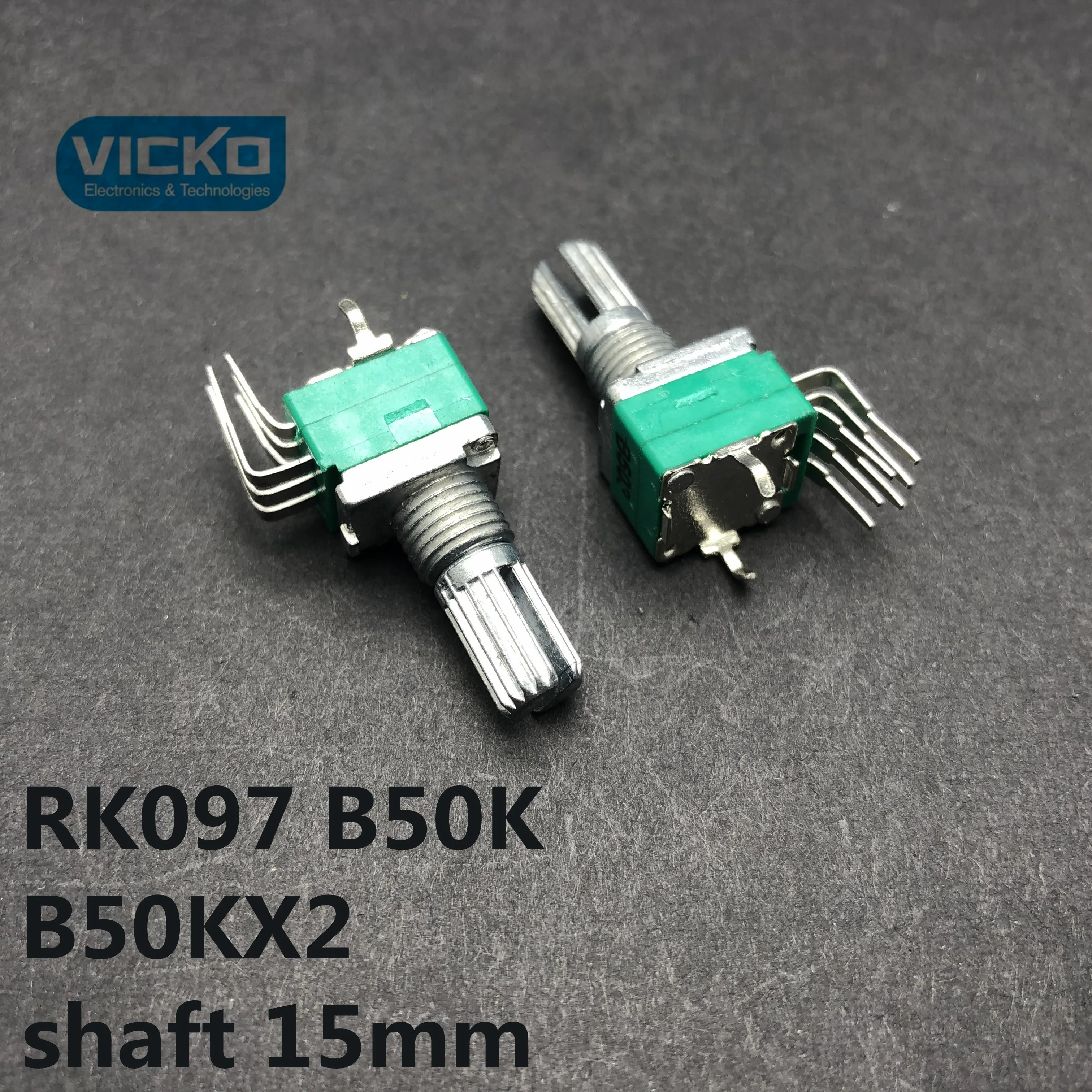 Volume control adjustable potentiometer RK097 B50K B503 B50KX2 shaft 15mm double vertical curved foot 6 pin flower axis switch |