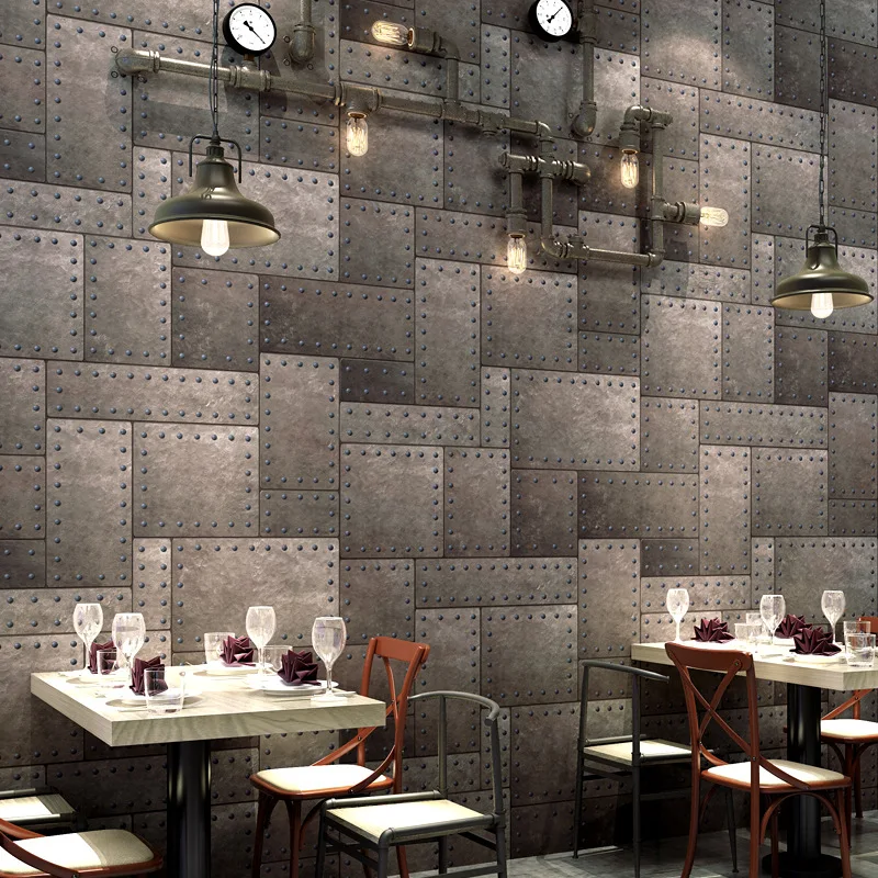 

beibehang Personalized wallpaper retro nostalgic iron fashion 3D three-dimensional restaurant bar clothing store wallpaper
