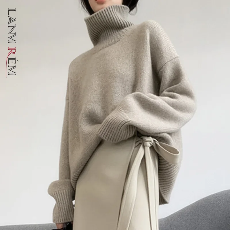 

2021 Autumn And Winter New Women Solid Color Sweater Turtleneck Loose Thicken Fashion Style Knitting Pullovers 2J180