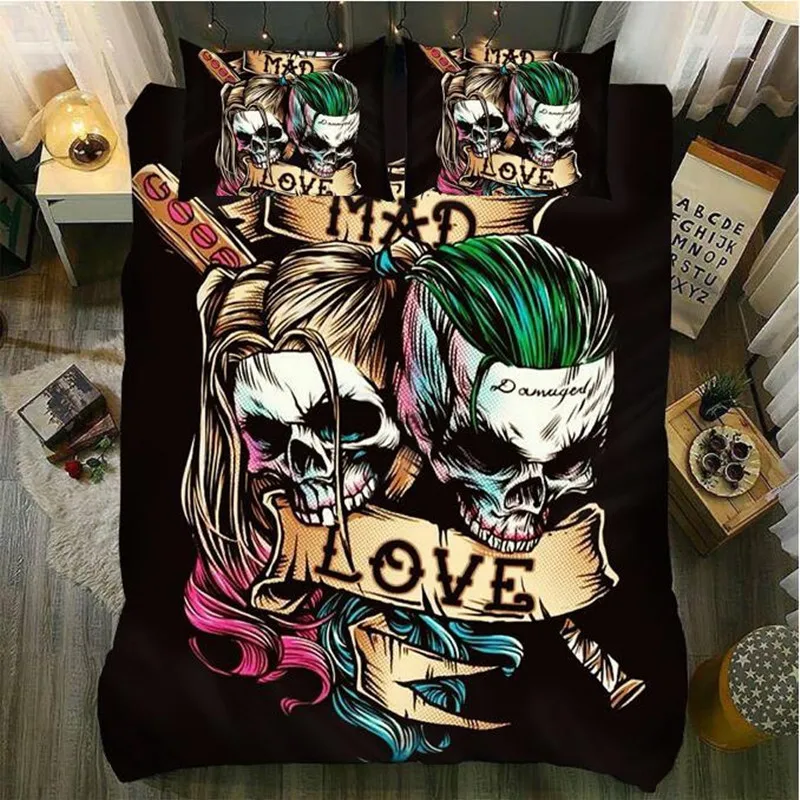

hot style wholesale bedding set 3d digital skull printing 2/3pcs duvet cover & pillowcases set with zipper closure UK/AU/US size