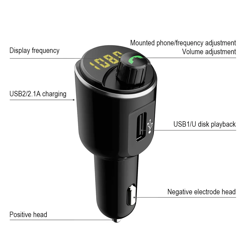 Двойной USB Bluetooth 5 0 fm передатчик зарядное устройство светодиодный цифровой