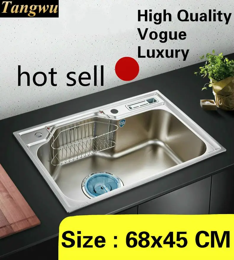 

Бесплатная доставка, для дома, vogue, кухонная раковина с одним желобом, высокая емкость, для мытья овощей, высокое качество, 304, нержавеющая сталь, 680x450 мм