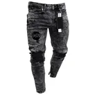 Мужские зауженные джинсы, модные крутые дизайнерские черные рваные джинсы скинни, Осенние рваные потертые джинсовые брюки, джинсы в стиле хип-хоп, S-3XL