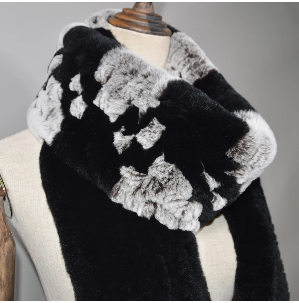 Winter Long Style Women Real Rex Rabbit Fur Scarf Rex Rabbit Fur Warm Soft Ring Scarfs High Quality Knit Rabbit Fur Scarves