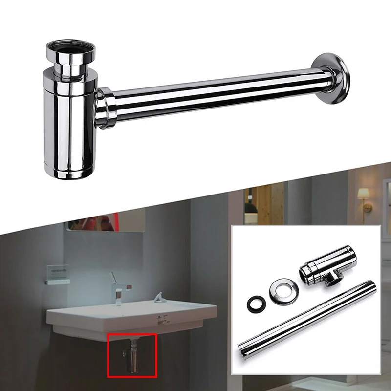 

P-type Strainer Chrome Basin Sink Trap Pipe Extender Adjustable Sewage