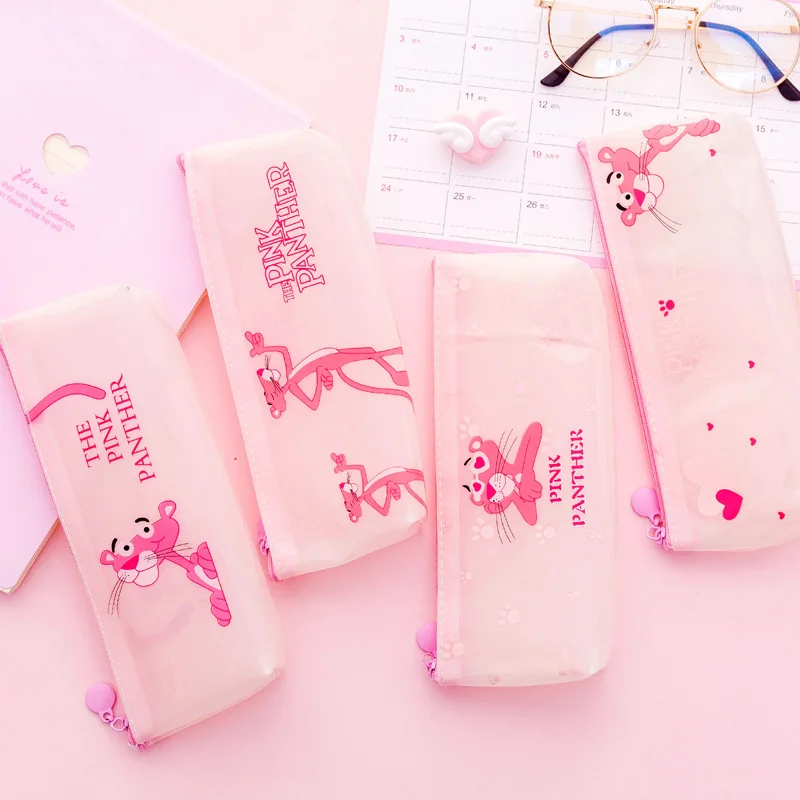 Милые розовые Пантеры силиконовые чехлы для карандашей Kawaii прозрачная сумка для карандашей флеш-накопитель в виде единорога чехол корейские канцелярские принадлежности для офиса и школы