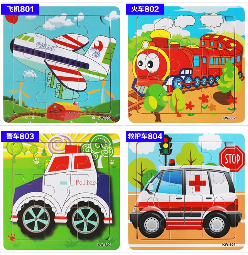 Пазлы для детей 9 шт. Мультяшные животные Детские обучающие игрушки деревянные