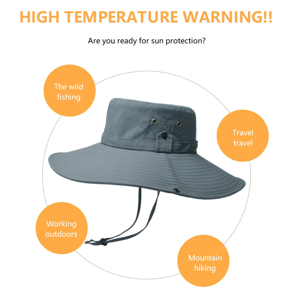 

12CM Sun Hat Polyester Wide Brim Outdoor Men Fishing Hat Water Resistant Soft Sun Cap For Hiking Travel Camping Hunting