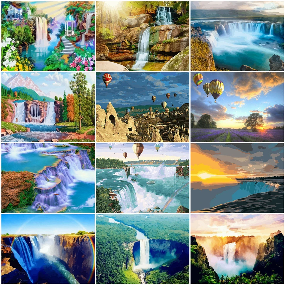 AZQSD Раскрашивание по номерам водопад нерамка акриловая краска ручная ed подарок DIY