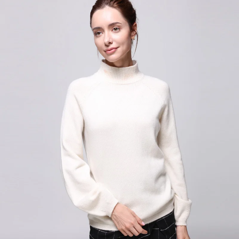 Женский кашемировый пуловер SuyaDream однотонный белый с высоким воротом Осень-Зима