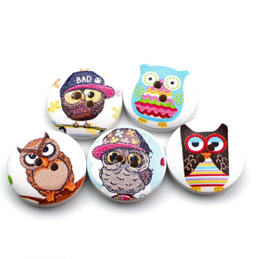 

100PCS Cute Owl Round Wood Buttons Sewing Scrapbook Clothing Gifts Crafts Handwork Accessories 20MM Wooden Flatbacks Button