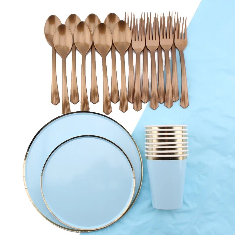 

Light Blue Theme Party Birthday Celebration Children Party Dinner Disposable Tableware Set Cup Plate Paper Towel Tablecloth .