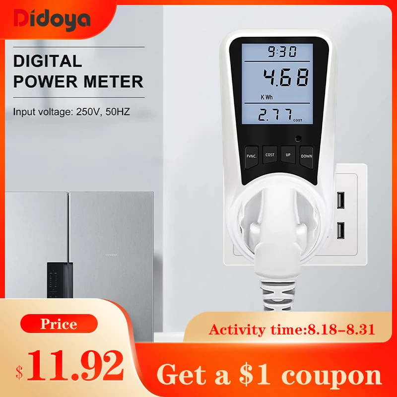 Цифровой измеритель мощности 220 В переменного тока с ЖК дисплеем|Электрические