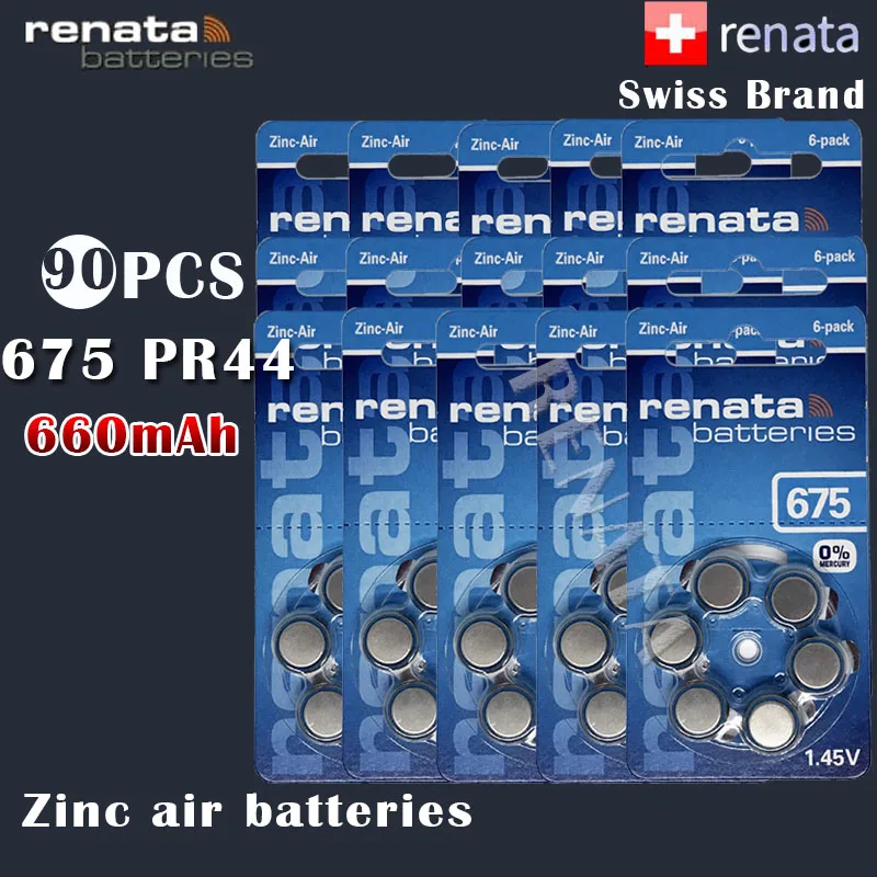Цинковые воздушные аккумуляторы Renata 675 90 шт. 1 45 в 660 мА/ч A675 PR44 P675 батарейки для
