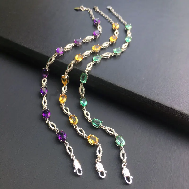 CSJ браслет с натуральным драгоценным камнем аметистом цитрином или зеленым