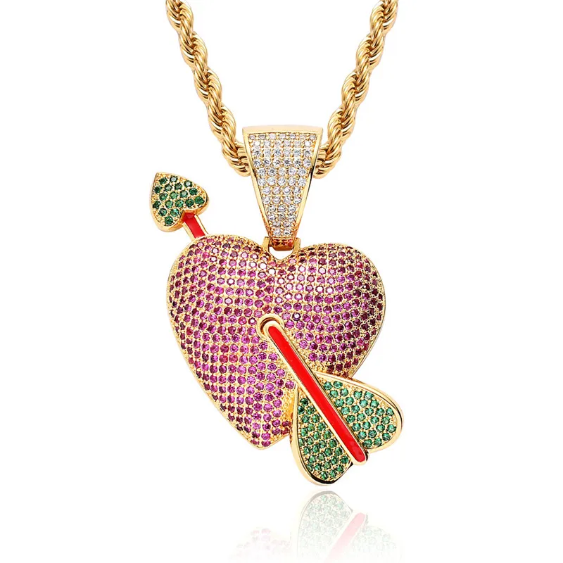

Hip Hop Jewelry With Cupid Heart Pendant Pave Bling Zircon Necklace Iced Out Crystal Couple Jewelry Valentine'S Gift