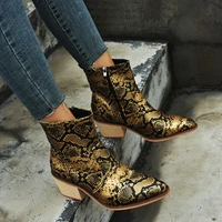 sexy snakeskin pattern boots pointed toe square heels shoes boots zipper women ankle boots spring autumn serpentine boots jt532