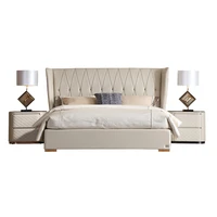 italian light luxury solid wood leather double bed postmodern master bedroom wedding bed high end furniture