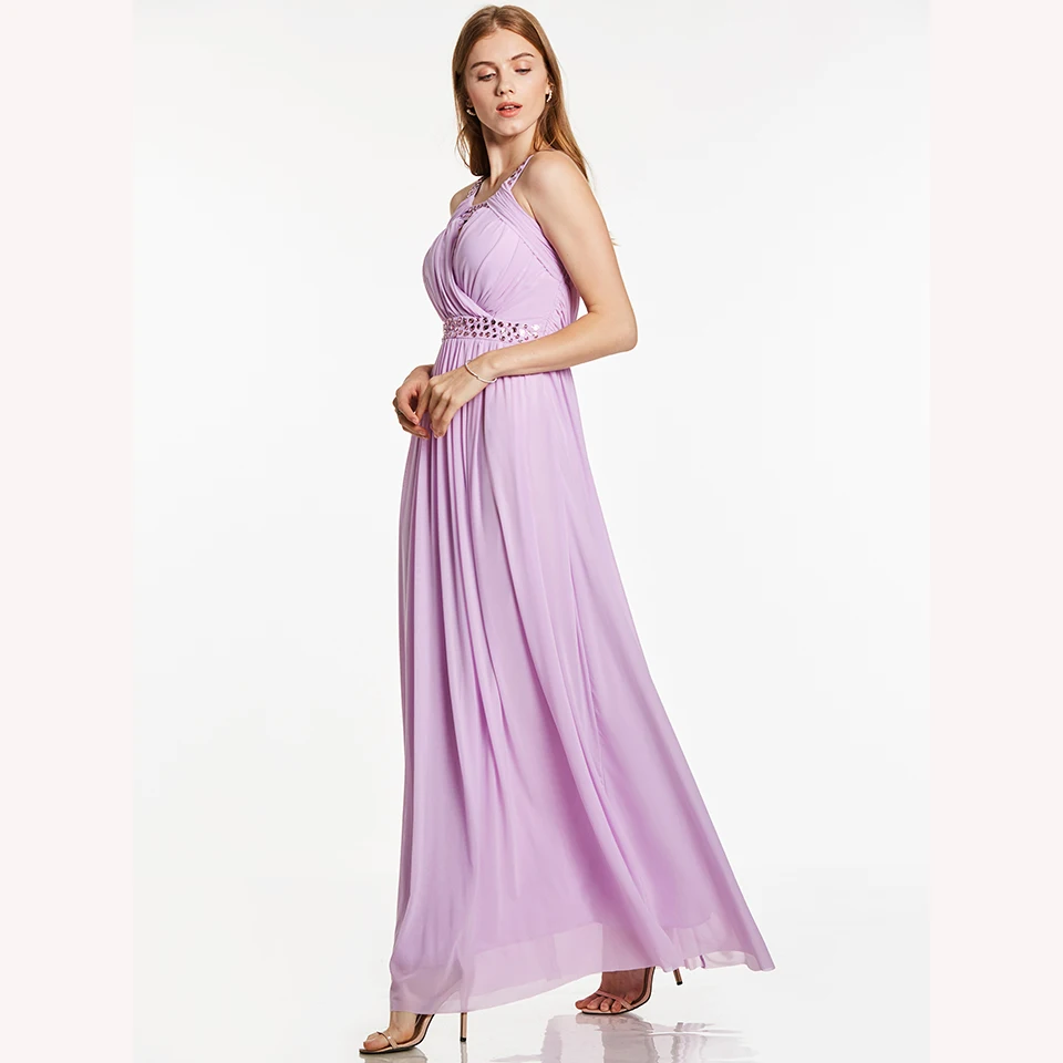Dressv фиолетовое длинное вечернее платье Дешевые бретельки рукава складки