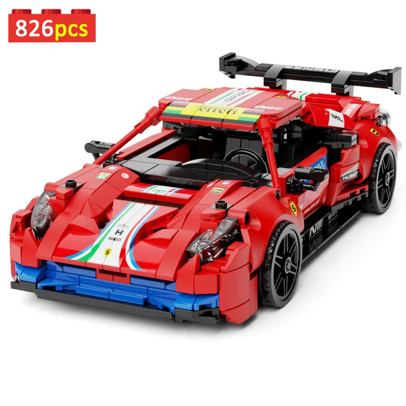 

High-tech 826pcs Racing Car Super Car Speed Champions DIY Building Blocks MOC Technical 488GTE Sport Vehicle Bricks Toys Gifts