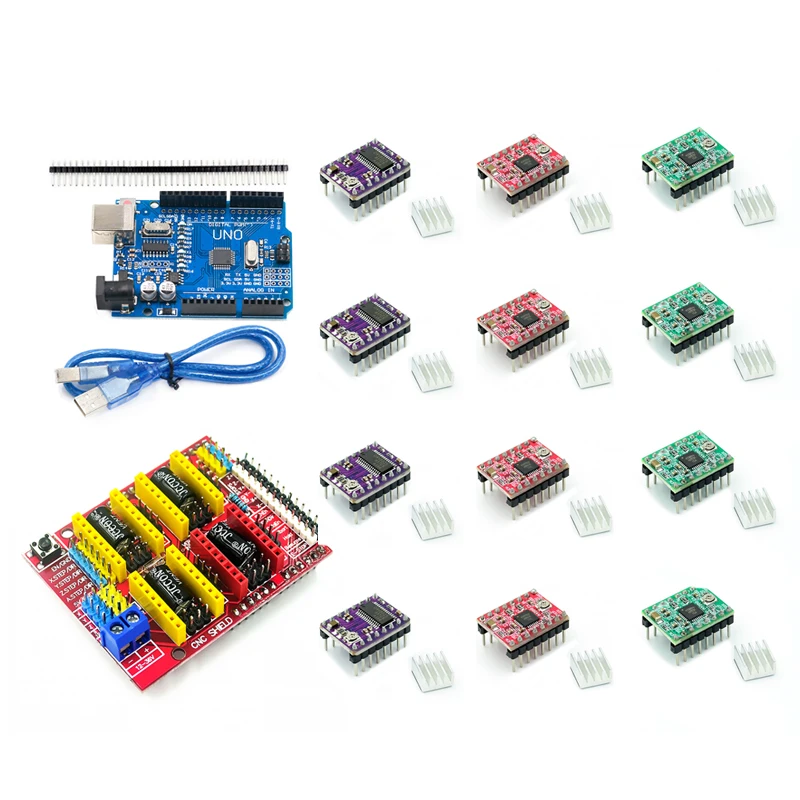CNC Shield V3 engraving machine 3D Printer+ 4pcs A4988/DRV8825 Driver expansion board for Arduino + UNO R3 with USB cable | Инструменты