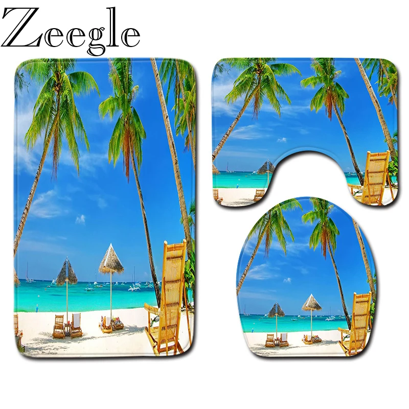 

Zeegle 3pcs/set Bathroom Rugs And Mat Set Non-slip Carpet for Bathroom And Toilet Decor Toilet Seat Tank Cover Rug