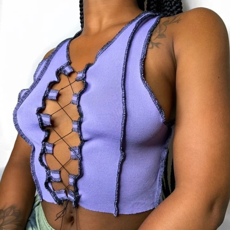 Женская Винтажная футболка в рубчик сексуальная летняя майка 2020 милые бандажные