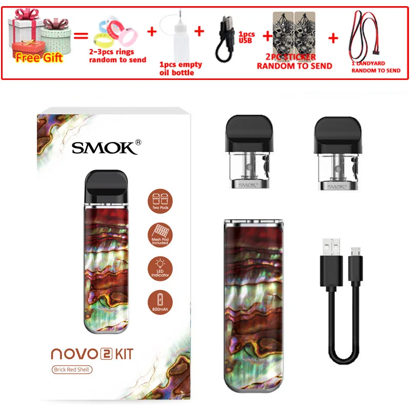 novo2brickredshell SMOK pod starter kit SMOK novo 2 kit cobra covered vape pen kit с 450 мАч встроенным аккумулятором 2 мл емкость pod system kit - Цвет: novo2brickredshell
