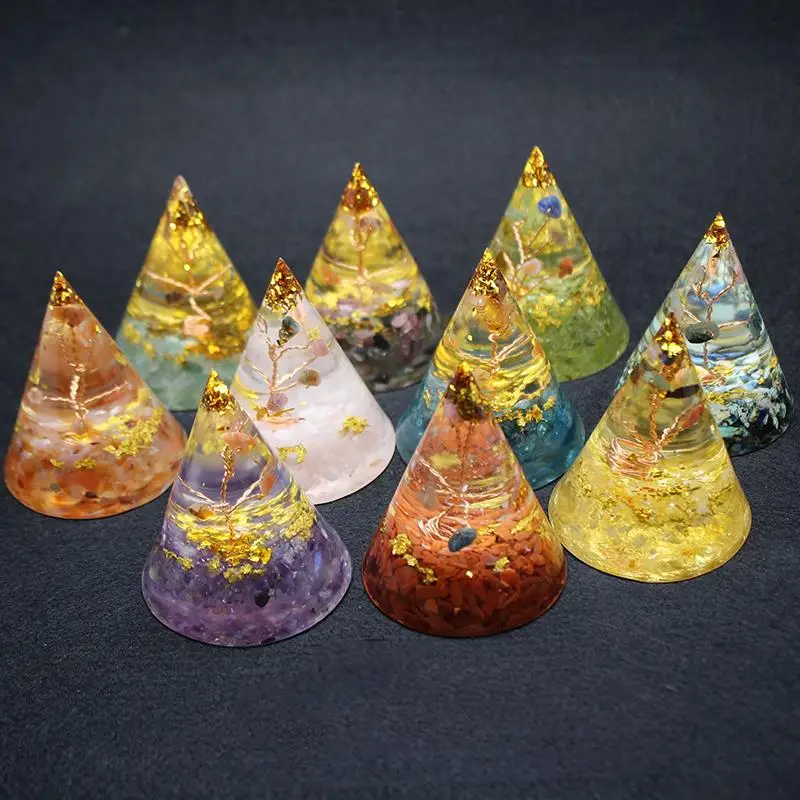 

Orgonite Pyramid Healing Chakra Crystal Stone Energy Generator Collect Fortune