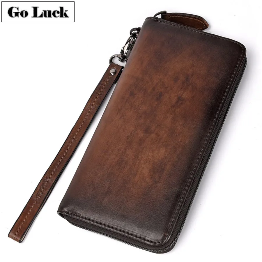 Бренд GO-LUCK, натуральная кожа, на ремешке, клатчи, кошельки, мужские, для кредитных карт, визиток, чехол для женщин, для сотового телефона, сумка, унисекс