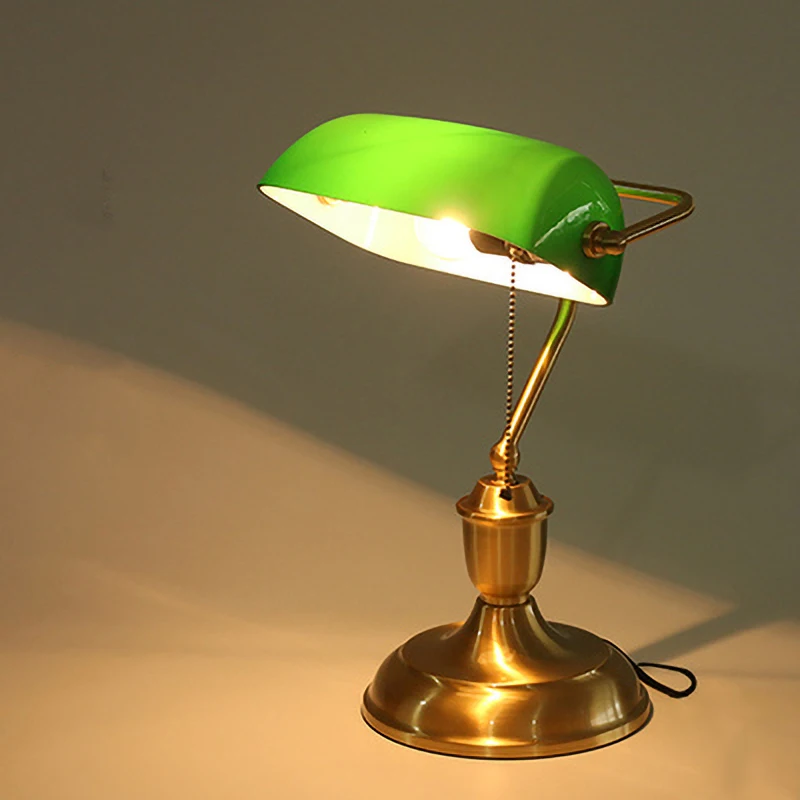 Nordic Modern Classical banker lamp table lamp Green glass lampshade cover desk lights E27 for Bedroom Study Home Reading Foyer images - 6