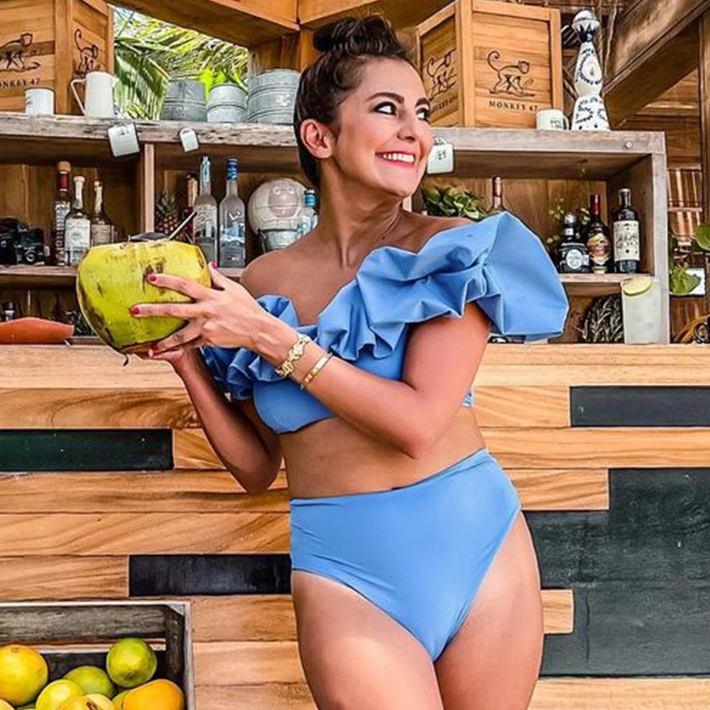 Новинка 2021 сексуальный синий цвет женский купальник-бандо комплект бикини с