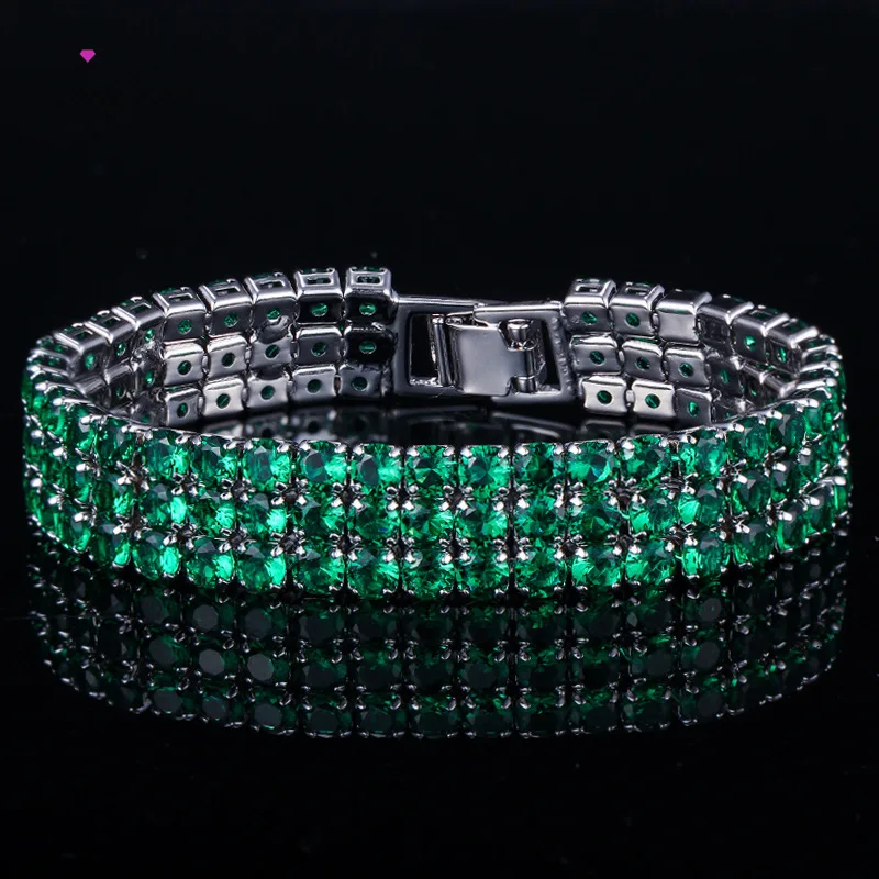 

Luxury AAA Zircon 3 Rows Bracelet Zircon Silver Color Bangles for Women Anniversary Gift Bridal Wedding Jewelry Gifts Wholesale