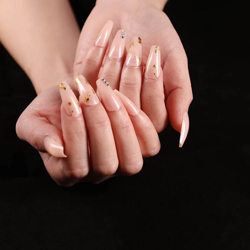 

24 шт. кожи Цвет Фольга Золотой балет накладные ногти в форме трапеции, Цвет Фул со стразами с длинными Стиль пригодно для украшения для маник...