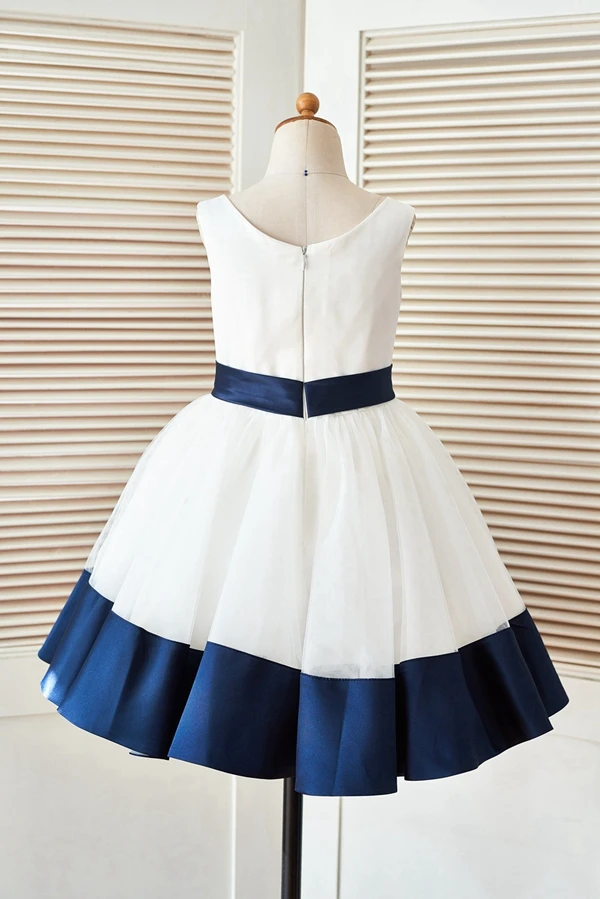 Белое и темно-синее бальное платье новое Цветочное для девушек 2019 искусственное