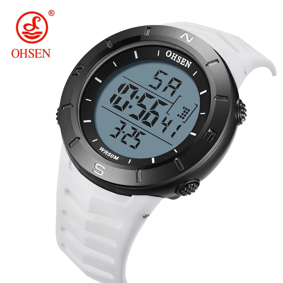 White watch Цифровые ЖК-мужские часы reloj hombre Военный Зеленый Водонепроницаемый Открытый Бег наручные часы, силиконовый браслет часы мужские подарки для мальчиков - Цвет: White watch