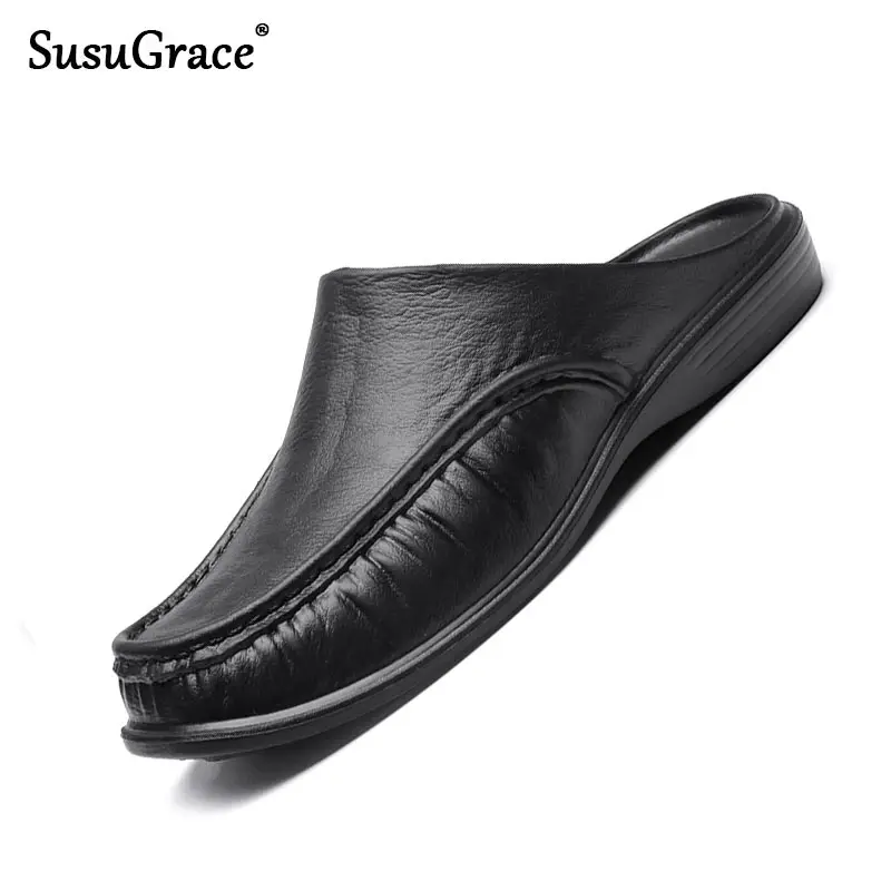 SusuGrace мужские шлёпанцы Повседневные тапочки из искусственной кожи Без застежки